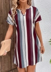 Kadın Kısa Kollu V Yakalı çizgi Baskılı Süprem Elbise