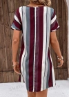 Kadın Kısa Kollu V Yakalı çizgi Baskılı Süprem Elbise