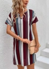 Kadın Kısa Kollu V Yakalı çizgi Baskılı Süprem Elbise