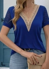 Kadın Kısa Kollu V Yakalı Dantel Detaylı Viskon Bluz