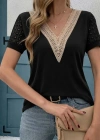 Kadın Kısa Kollu V Yakalı Dantel Detaylı Viskon Bluz