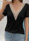 Kadın Kısa Kollu V Yakalı Dantel Detaylı Viskon Bluz