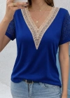 Kadın Kısa Kollu V Yakalı Dantel Detaylı Viskon Bluz
