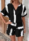 Kadın Kısa Kollu V Yakalı Desenli Bluz Ve Short Ikili Süprem Takım