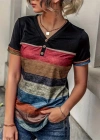 Kadın Kısa Kollu V Yakalı Düğmeli çok Renkli Süprem Bluz