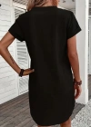 Kadın Kısa Kollu V Yakalı Düğmeli Müslim Kısa Elbise