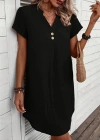 Kadın Kısa Kollu V Yakalı Düğmeli Müslim Kısa Elbise