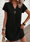 Kadın Kısa Kollu V Yakalı Düğmeli Müslim Kısa Elbise