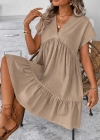 Kadın Kısa Kollu V Yakalı Fırfırlı Kısa Elbise