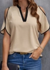 Kadın Kısa Kollu V Yakalı Ithal Krep Bluz