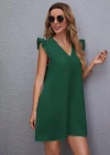 Kadın Kısa Kollu V Yakalı Ithal Krep Elbise