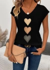 Kadın Kısa Kollu V Yakalı Kalp Desen Viskon Bluz
