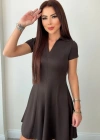 Kadın Kısa Kollu V Yakalı Kısa Modal Elbise