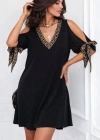 Kadın Kısa Kollu V Yakalı Kısa Sandy Elbise