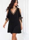 Kadın Kısa Kollu V Yakalı Kısa Sandy Elbise