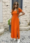 Kadın Kısa Kollu V Yakalı Maksi Boy Viskon Elbise