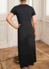 Kadın Kısa Kollu V Yakalı Maksi Boy Viskon Elbise