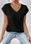 Kadın Kısa Kollu V Yakalı önden çapraz Geçmeli Detay Viskon Bluz