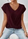 Kadın Kısa Kollu V Yakalı önden çapraz Geçmeli Detay Viskon Bluz
