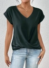 Kadın Kısa Kollu V Yakalı önden çapraz Geçmeli Detay Viskon Bluz