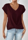 Kadın Kısa Kollu V Yakalı önden çapraz Geçmeli Detay Viskon Bluz