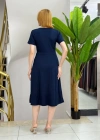 Kadın Kısa Kollu V Yakalı önden Düğmeli A Kesim Dokuma Elbise