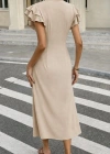 Kadın Kısa Kollu V Yakalı önden Düğmeli Bürümcük Midi Elbise