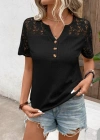 Kadın Kısa Kollu V Yakalı önden Düğmeli Dantel Detaylı Waffle Bluz