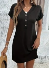 Kadın Kısa Kollu V Yakalı önden Düğmeli Viskon Iki Iplik Elbise