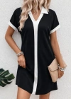 Kadın Kısa Kollu V Yakalı Onden şerit Detaylı Yakalı Kısa Janjan Krep Elbise