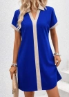 Kadın Kısa Kollu V Yakalı Onden şerit Detaylı Yakalı Kısa Janjan Krep Elbise