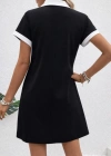 Kadın Kısa Kollu V Yakalı Onden şerit Detaylı Yakalı Kısa Janjan Krep Elbise