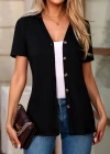 Kadın Kısa Kollu V Yakalı önü Düğmeli Viskon Bluz