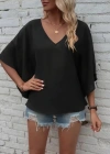 Kadın Kısa Kollu V Yakalı Salaş Viskon Bluz
