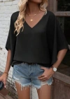 Kadın Kısa Kollu V Yakalı Salaş Viskon Bluz