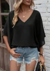 Kadın Kısa Kollu V Yakalı Salaş Viskon Bluz