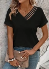 Kadın Kısa Kollu V Yakalı şerit Detaylı Viskon Bluz