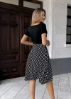 Kadın Kısa Kollu V Yakalı üst Viskon Alt Puantiyeli Kısa örme Krep Elbise