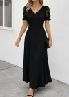 Kadın Kısa Kollu V Yakalı Uzun Janjan Elbise