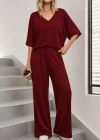 Kadın Kısa Kollu V Yakalı Viskon Bluz Ve Pantolon Ikili Takım