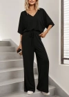 Kadın Kısa Kollu V Yakalı Viskon Bluz Ve Pantolon Ikili Takım