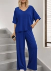 Kadın Kısa Kollu V Yakalı Viskon Bluz Ve Pantolon Ikili Takım