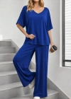 Kadın Kısa Kollu V Yakalı Viskon Bluz Ve Pantolon Ikili Takım
