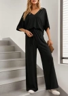 Kadın Kısa Kollu V Yakalı Viskon Bluz Ve Pantolon Ikili Takım