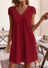 Kadın Kısa Kollu V Yakalı Viskon Elbise