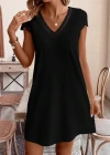 Kadın Kısa Kollu V Yakalı Viskon Elbise