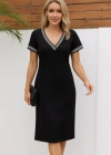 Kadın Kısa Kollu V Yakalı Yanlardan Yırtmaç Ve Düğmeli Viskon Iki Iplik Elbise