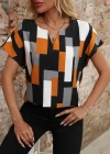 Kadın Kısa Kollu V Yakalı Yarasa Kollu Atlas Bluz