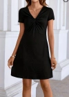 Kadın Kısa Kollu Yaka Detay Viskon Elbise