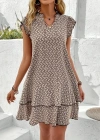 Kadın Kısa Kollu Yaka Kol Etek Ucu Fırfır Detaylı Desenli Süprem Kısa Elbise